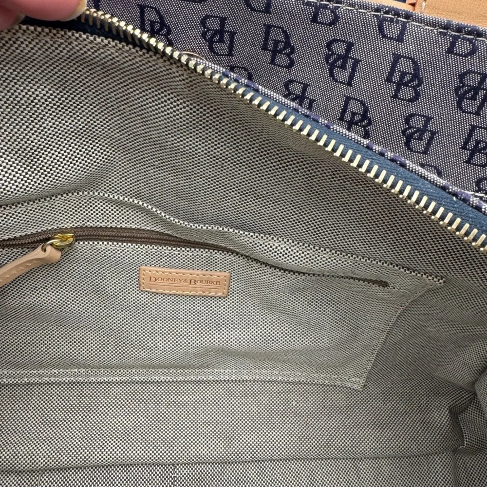Dooney & Bourke Satchel‎ Bag Women Medium Navy Monogram Leather Trim 4 Piece Set